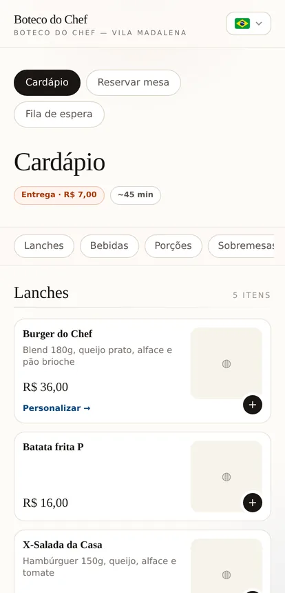 La tienda del restaurante en el celular del cliente
