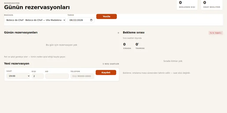 Rezervasyon ve bekleme sırası ekranı
