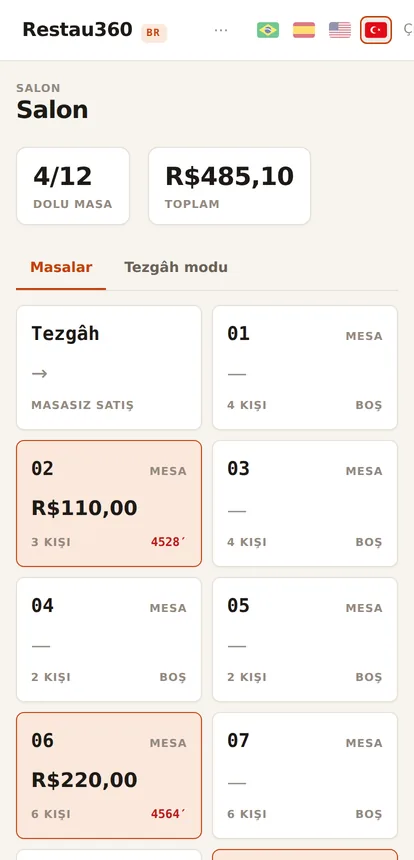 Aynı masa ekranı garsonun telefonunda.